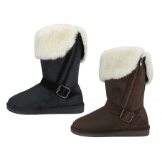 S5520L-B/T  -  Wholesale Women's Micro Suede Fold Over with Faux Fur Lining and Side Zipper Warmest Winter Boots (*Black & Brown Assorted Colors) 